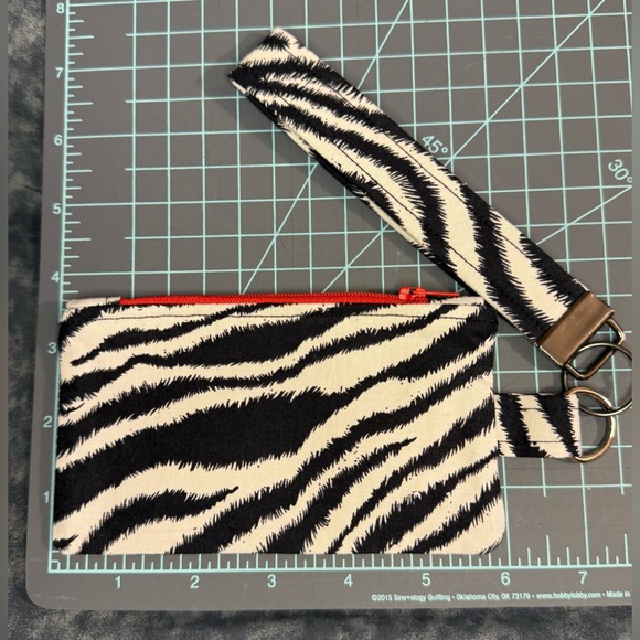 homemade Handbags - Zebra Print Wristlet with Red Zipper